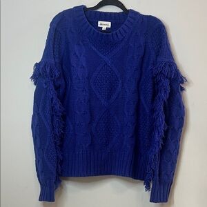 &merci‎ Women's Royal Blue Cable Knit Cozy Sweater Fringe Sleeves Size Medium